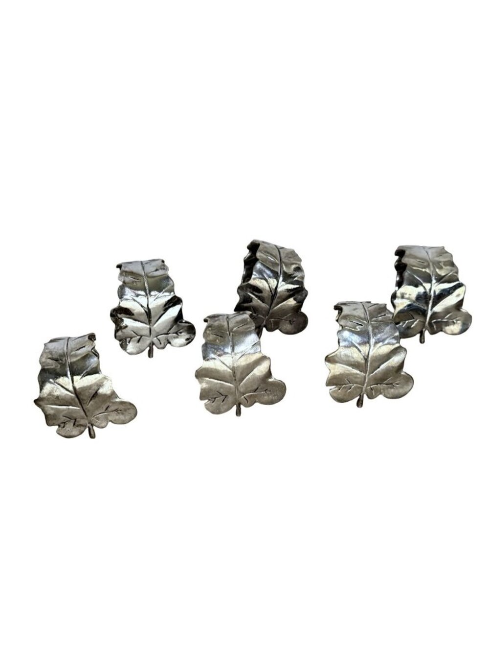 Silver Plated Leaf-Shaped Napkin Rings Table Decor - Set of 6